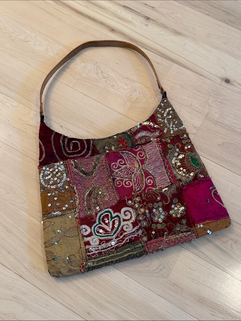 Y2K Patchwork Boho Shoulder Bag Purse-Festival-Leather Strap